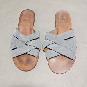 FRYE Carla Criss Cross Open Toe Sandals Ash Gray Suede Leather Grey Western 7
